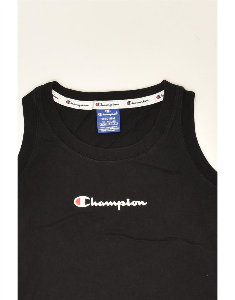 CHAMPION Womens Crop Graphic Vest Top UK 12 Medium Black Cotton Vintage Champion and Second-Hand Champion from Messina Hembry 