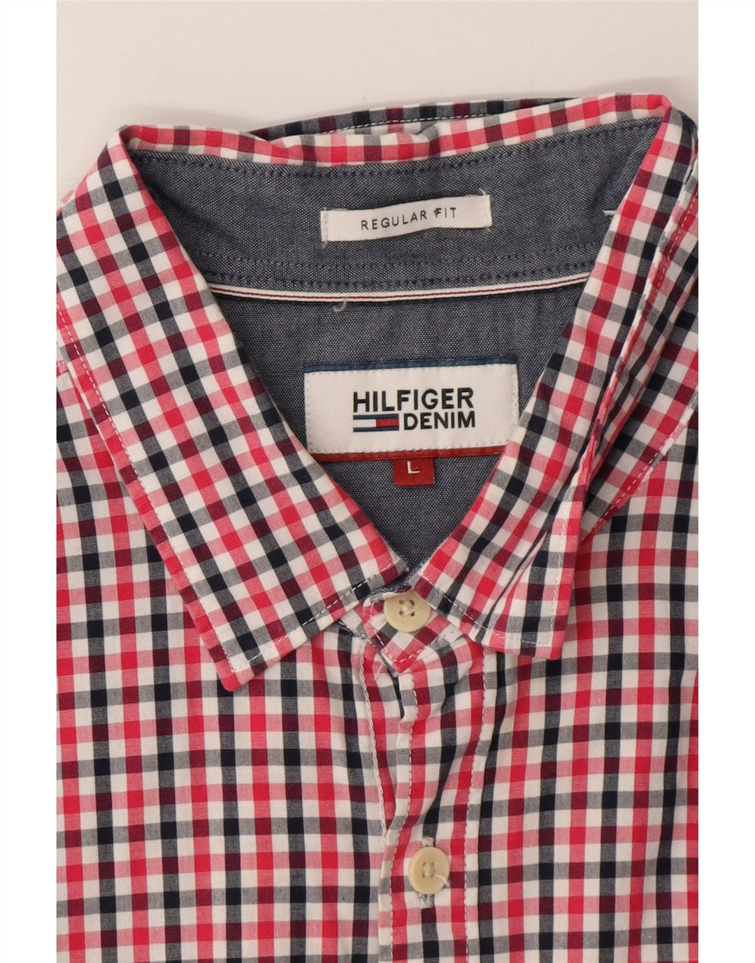 TOMMY HILFIGER Mens Regular Fit Short Sleeve Shirt Large Red Check