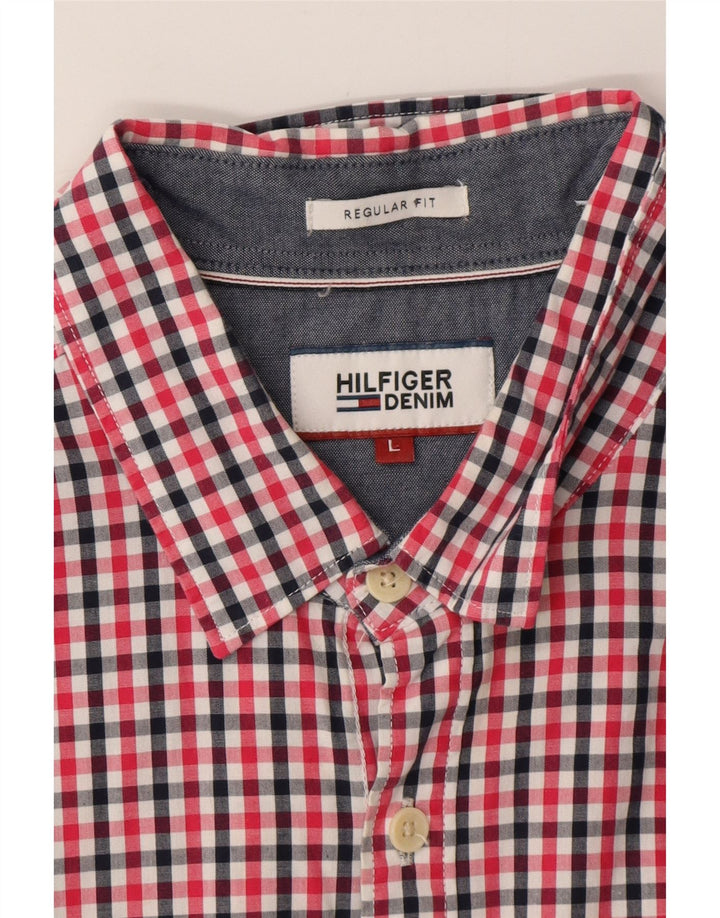 TOMMY HILFIGER Mens Regular Fit Short Sleeve Shirt Large Red Check
