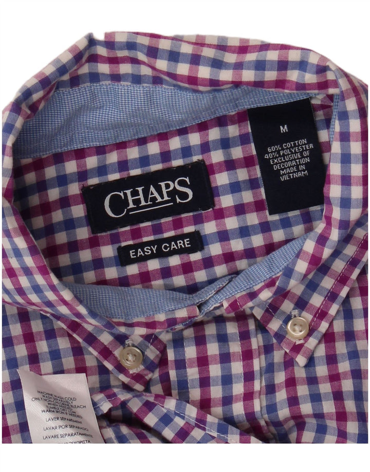 CHAPS Mens Easy Care Short Sleeve Shirt Medium Blue Gingham Cotton