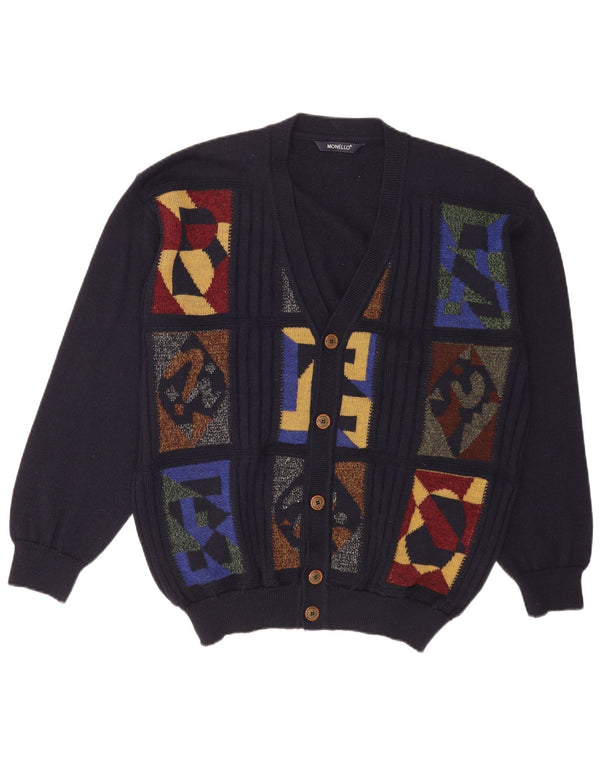 Monello Mens Cardigan Sweater Large Navy Blue Geometric
