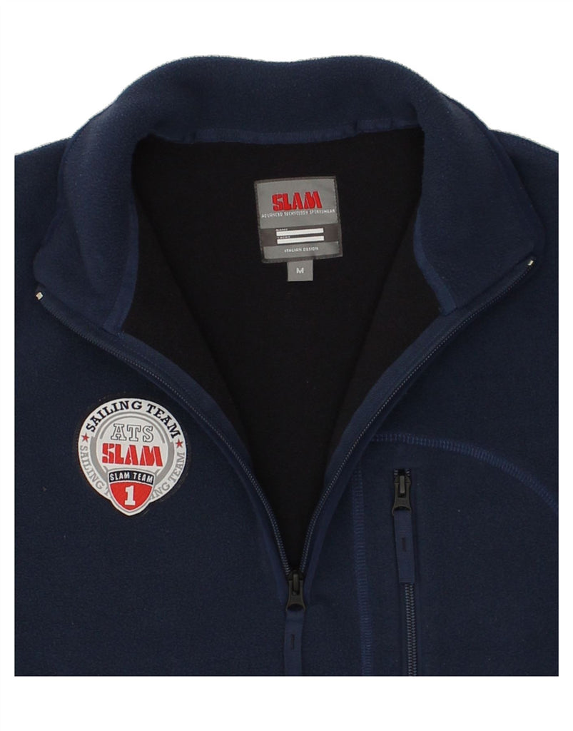 SLAM Mens Zip Neck Fleece Jumper  Medium Navy Blue Polyester | Vintage Slam | Thrift | Second-Hand Slam | Used Clothing | Messina Hembry 