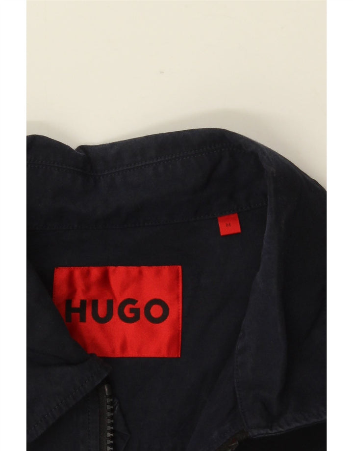 HUGO BOSS Mens Bomber Jacket UK 38 Medium Navy Blue Cotton
