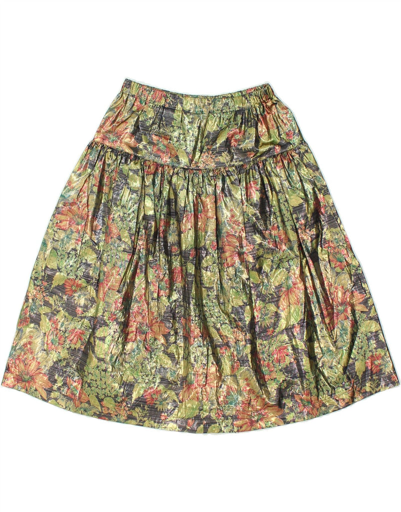 VINTAGE Girls A-Line Skirt 12-13 Years W25  Green Floral Polyester | Vintage Vintage | Thrift | Second-Hand Vintage | Used Clothing | Messina Hembry 