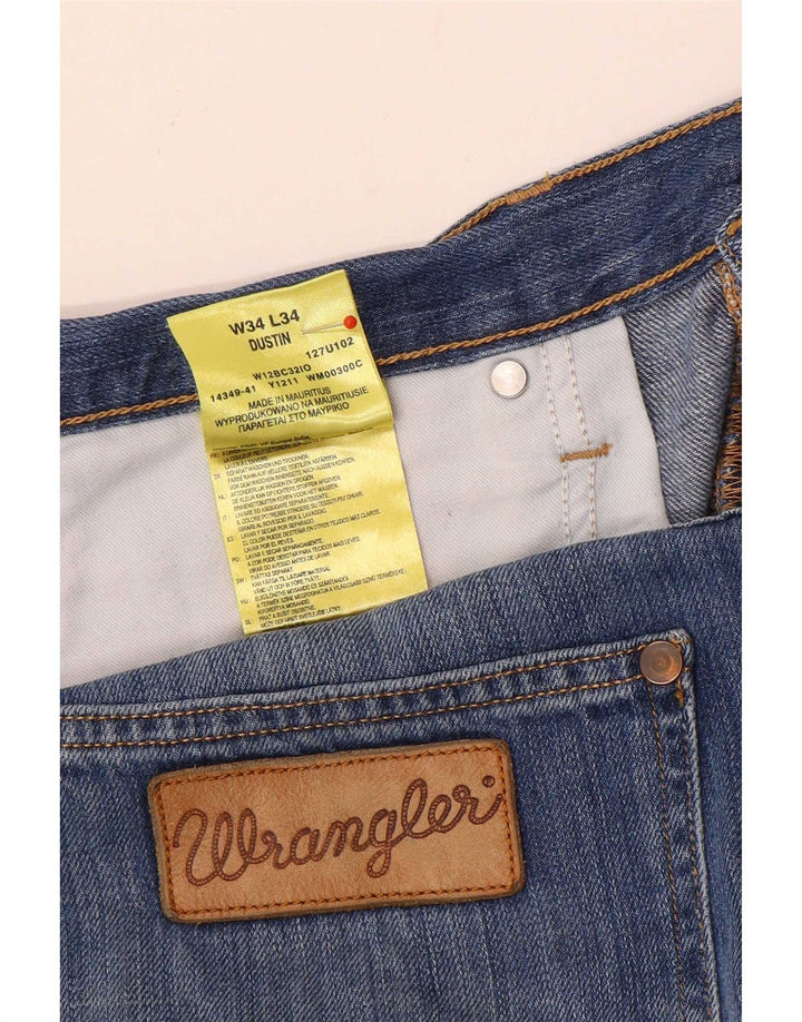 Wrangler Mens Dustin Straight Jeans W34 L34 Blue Cotton