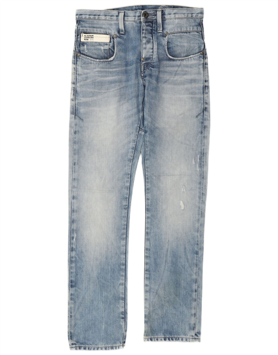 G-Star Mens 3301 Distressed Straight Jeans W30 L32 Blue Cotton