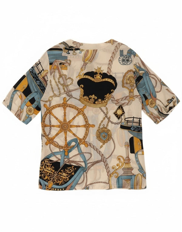 Vintage Womens Abstract Pattern Short Sleeve Shirt Blouse UK 14 Large White