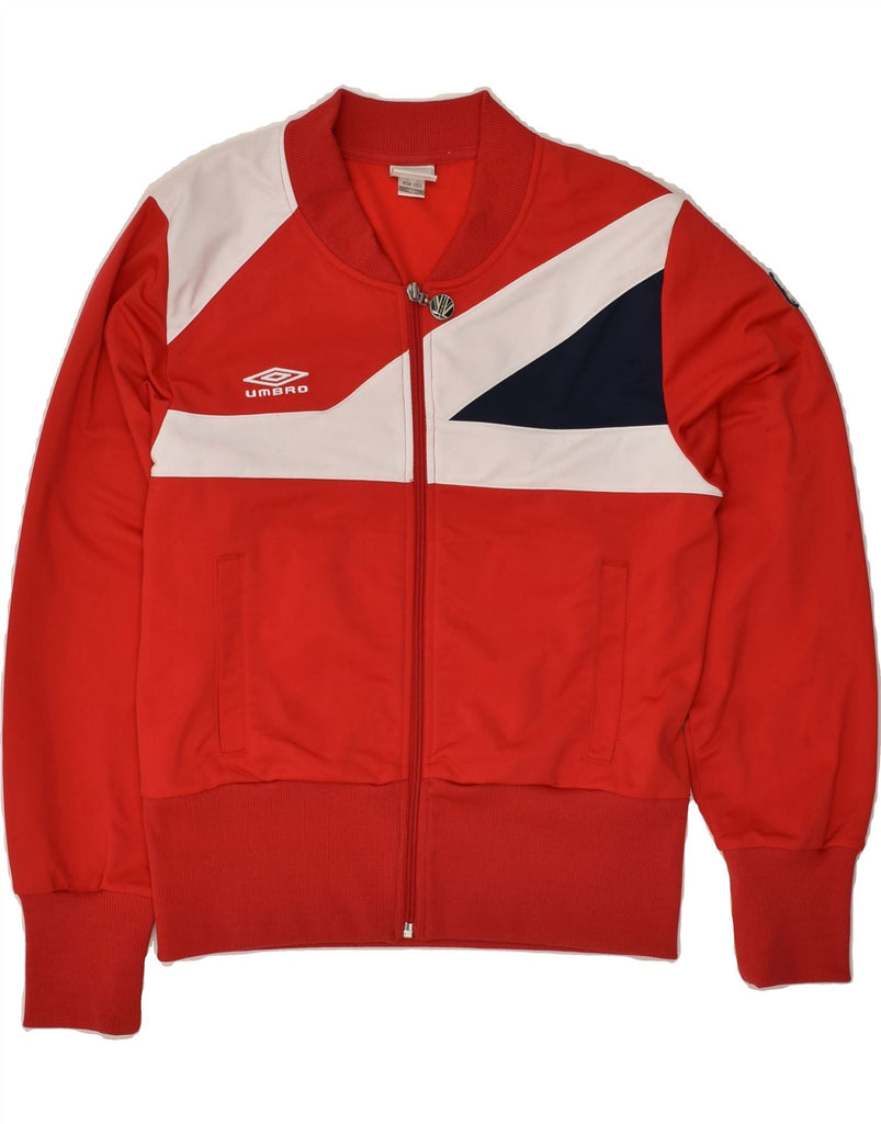 UMBRO Womens Tracksuit Top Jacket UK 12 Medium Red Colourblock Polyester | Vintage Umbro | Thrift | Second-Hand Umbro | Used Clothing | Messina Hembry 