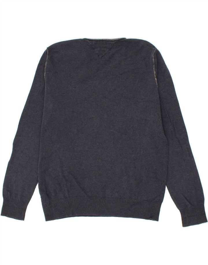 TOMMY HILFIGER Mens V-Neck Jumper Sweater Medium Navy Blue Cotton Vintage Tommy Hilfiger and Second-Hand Tommy Hilfiger from Messina Hembry 