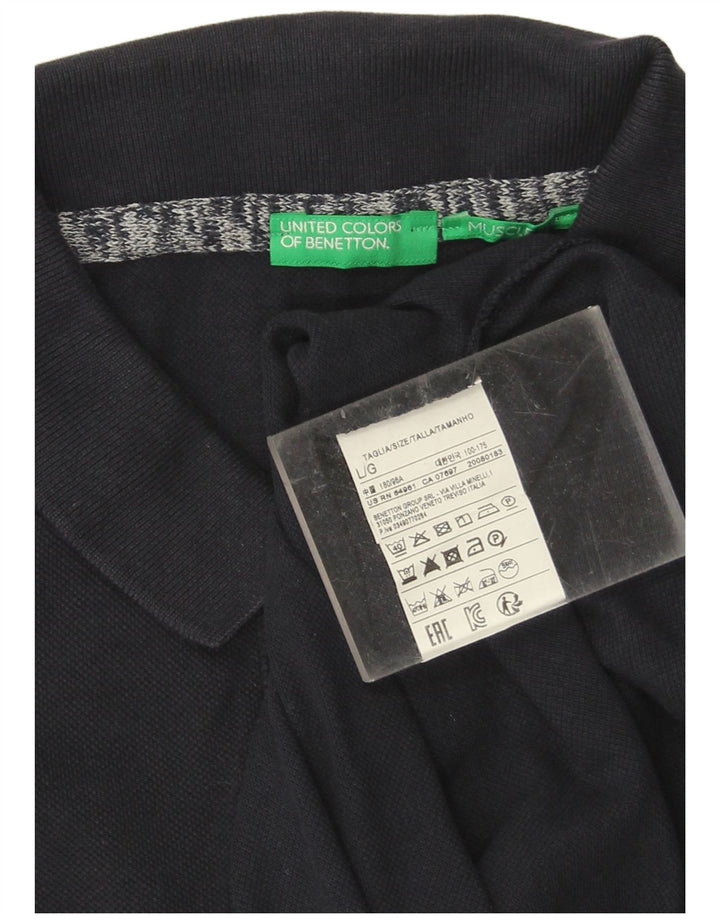 Benetton Mens Polo Shirt Large Navy Blue Cotton