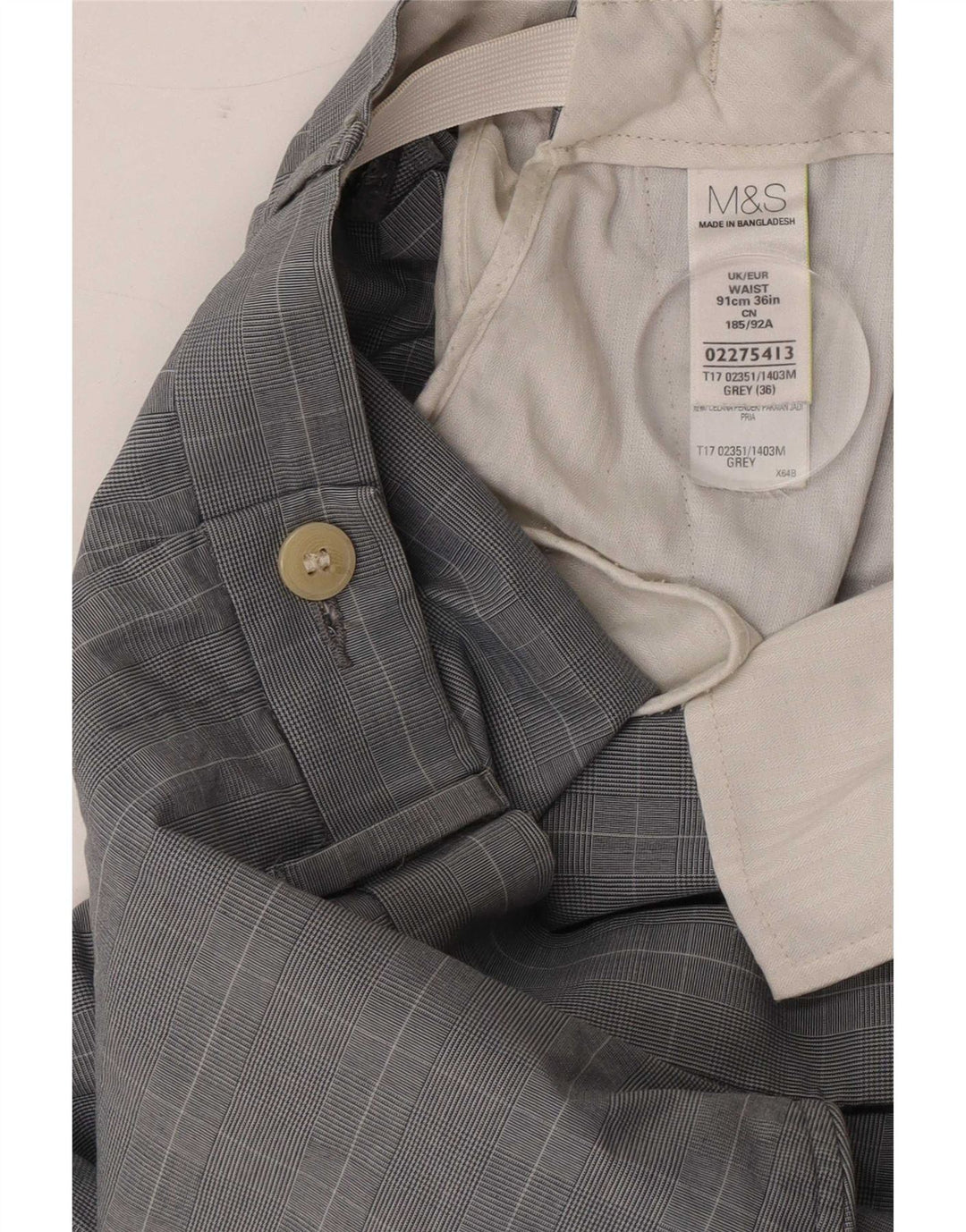 Marks & Spencer Mens Chino Shorts W36 Large Grey Check Cotton