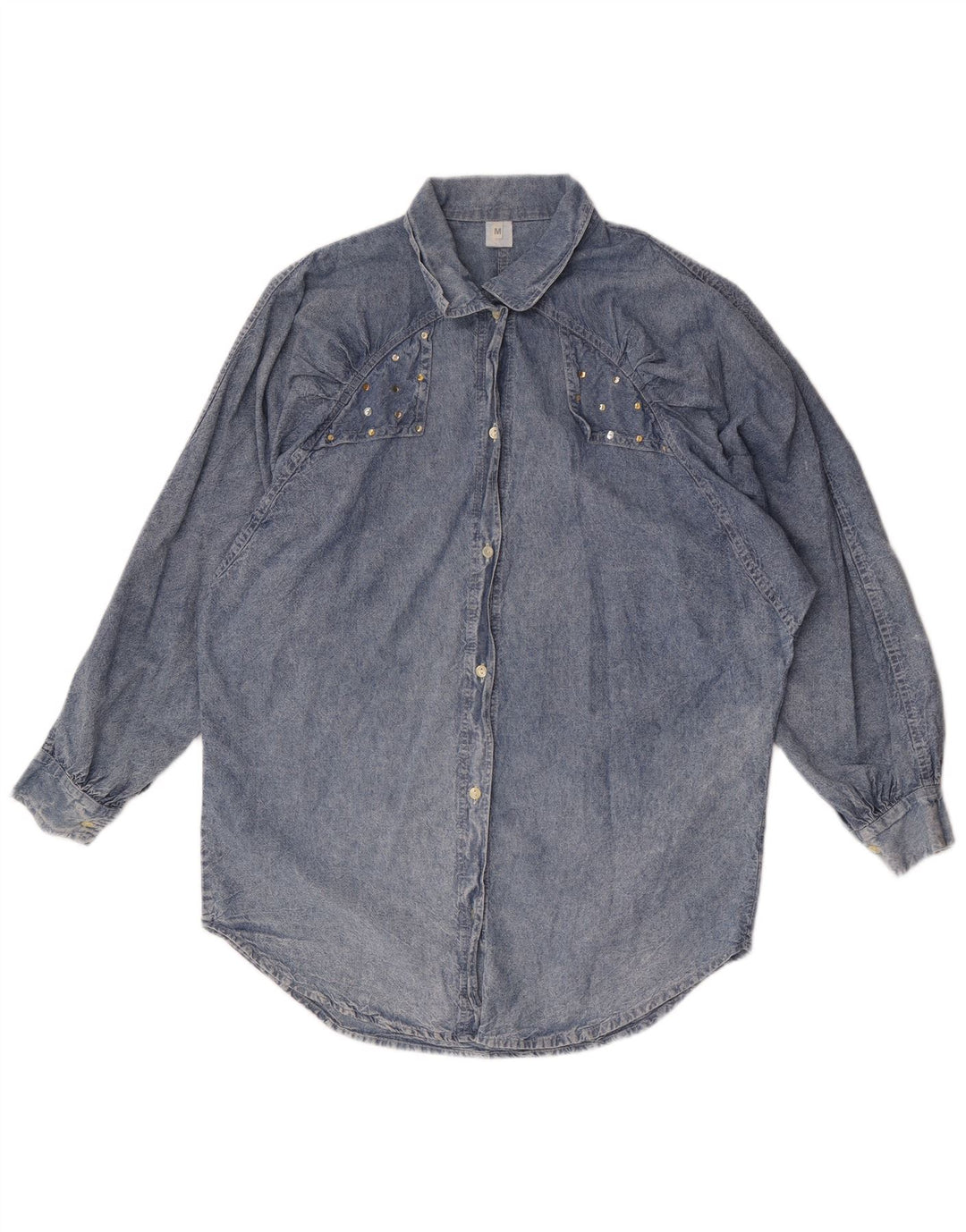 Vintage Womens Oversized Denim Shirt UK 14 Medium Blue Cotton
