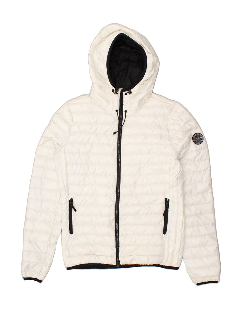 SUPERDRY Womens Hooded Padded Jacket UK 10 Small White Nylon | Vintage Superdry | Thrift | Second-Hand Superdry | Used Clothing | Messina Hembry 