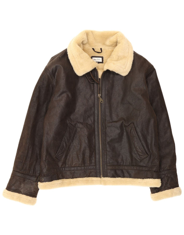 Vintage Mens Sherpa Leather Jacket UK 38 Medium Brown Colourblock
