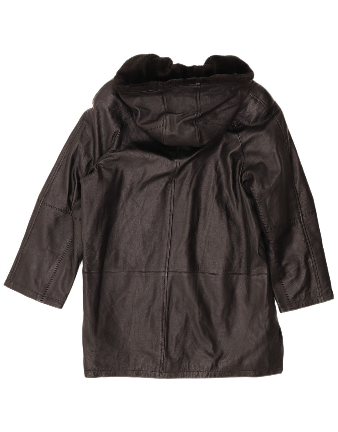 Joy Womens Hooded Oversized Leather Coat EU 40 Medium Black