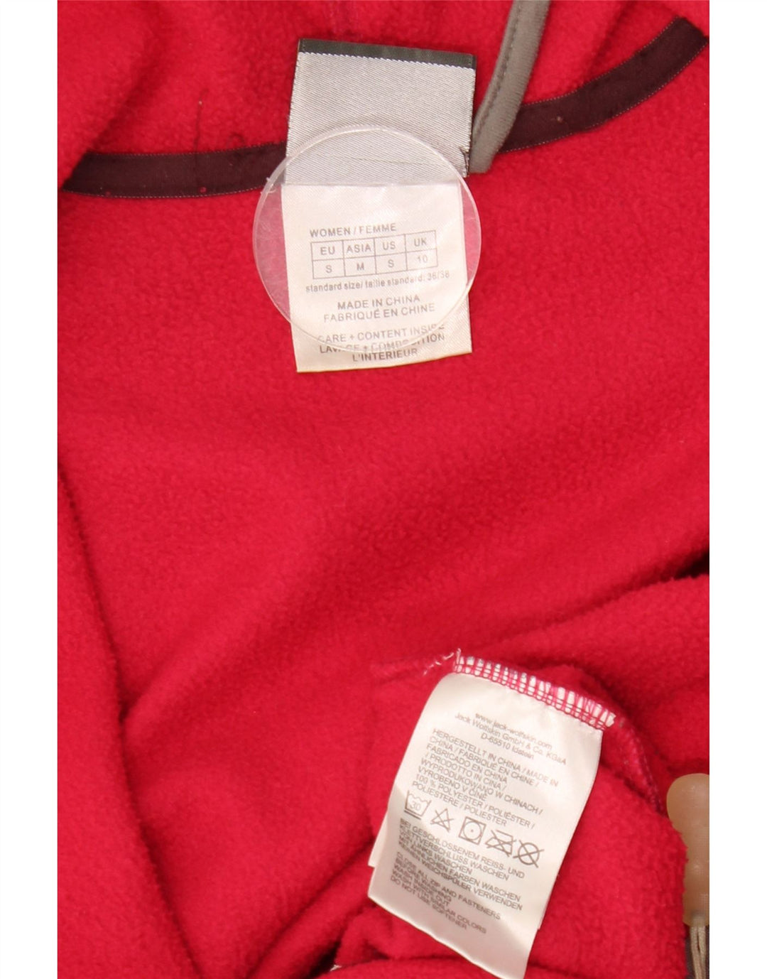 JACK WOLFSKIN Womens Graphic Hooded Fleece Jacket UK 10 Small Red