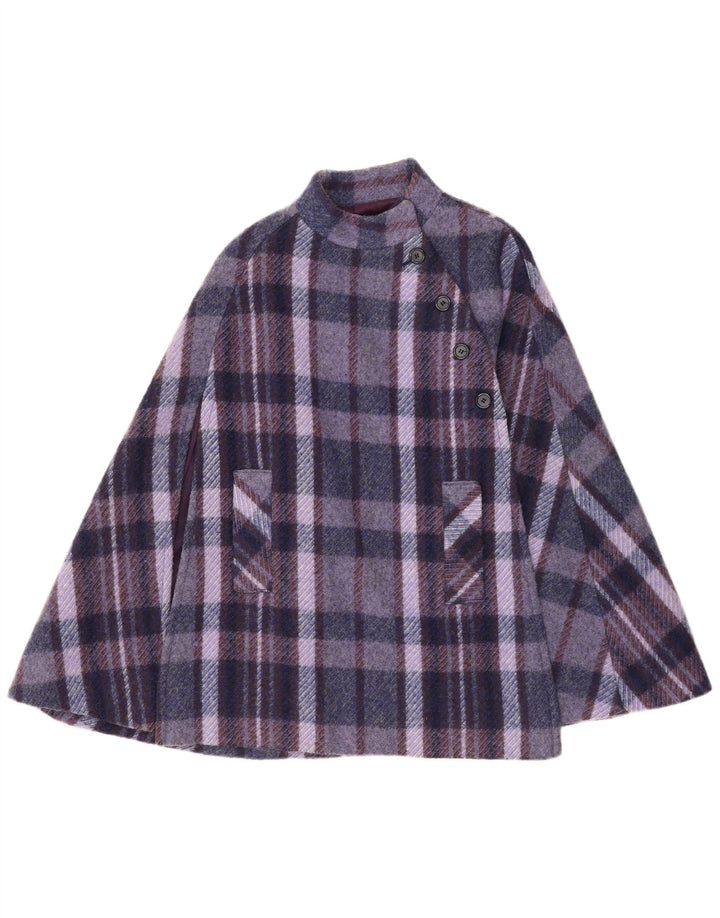 Jimmy Hourihan Womens Boru Poncho Coat One Size Purple Check Wool