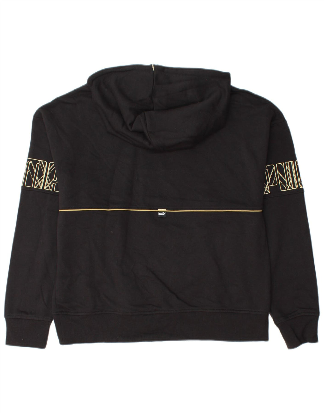 PUMA Womens Graphic Hoodie Jumper UK 14 Medium Black Cotton