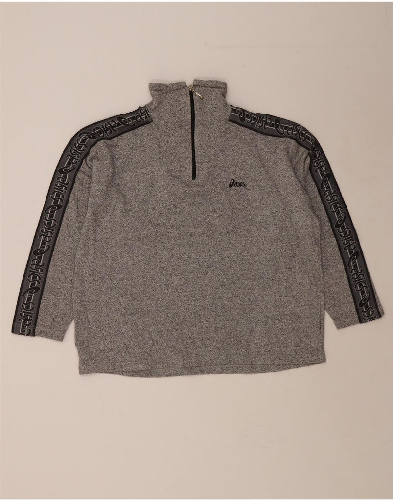 ASICS Womens Graphic Zip Neck Sweatshirt Jumper UK 18 XL Grey Colourblock Vintage Asics and Second-Hand Asics from Messina Hembry 