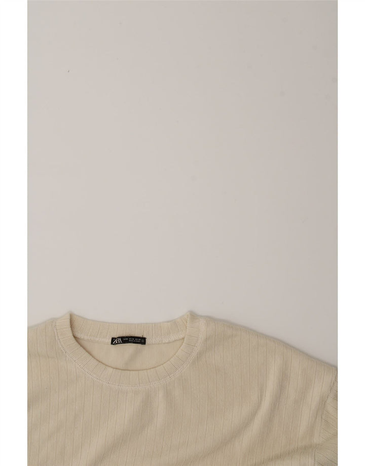 ZARA Womens Oversized Top Long Sleeve UK 14 Medium Beige Striped Vintage Zara and Second-Hand Zara from Messina Hembry 