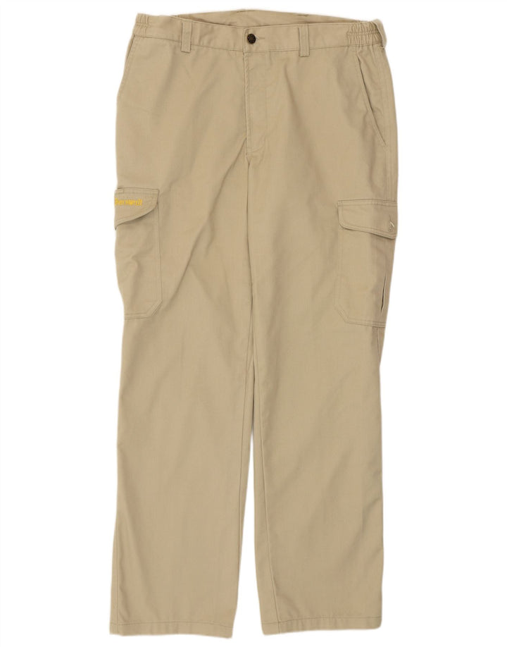 VINTAGE Mens Straight Cargo Trousers IT 50 Large W34 L31 Beige Polyester