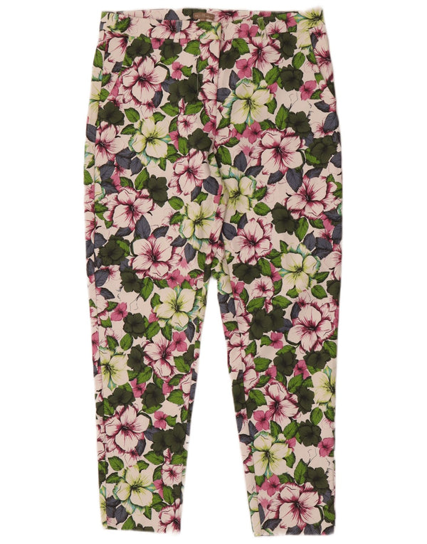M&Co Womens Slim Chino Trousers UK 10 Small W28 L26 Multicoloured Floral
