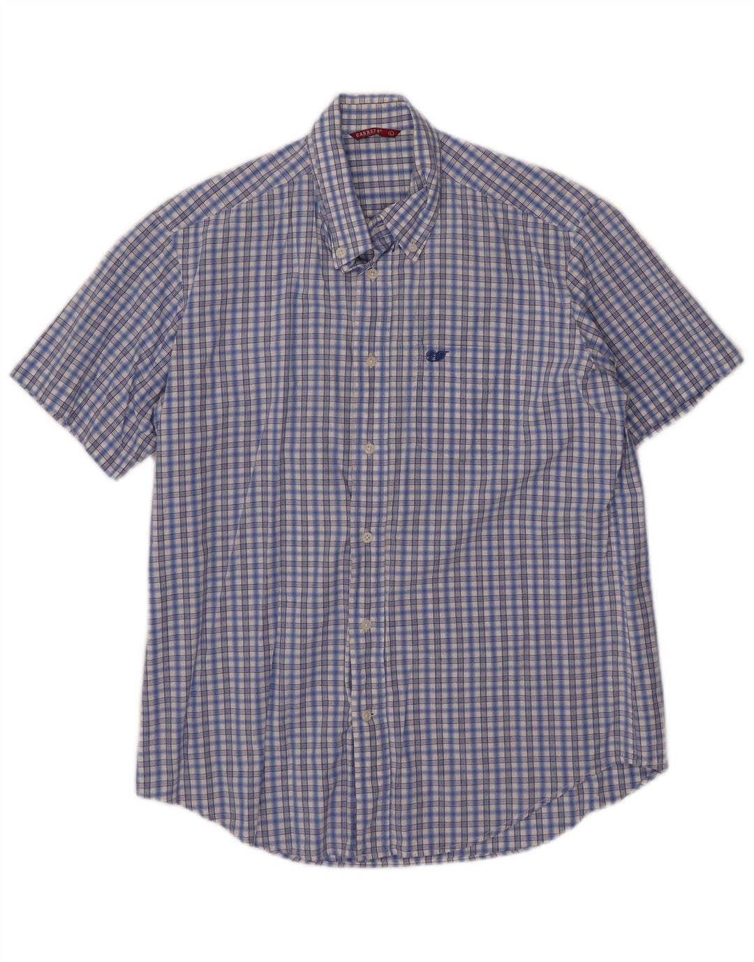 Carrera Mens Short Sleeve Shirt Large Blue Check Cotton
