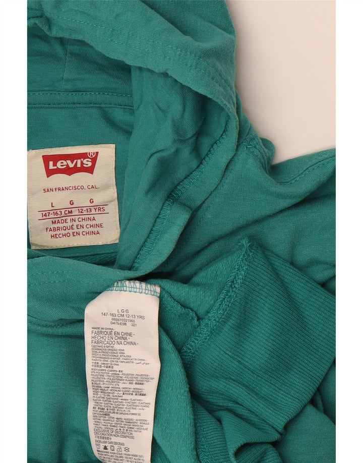 LEVI'S Girls Hoodie Jumper 12-13 Years Large  Green Polyester Vintage Levi's and Second-Hand Levi's from Messina Hembry 