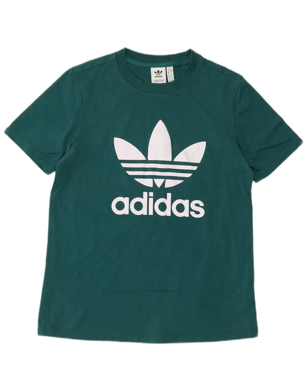 ADIDAS Womens Graphic T-Shirt Top UK 12 Medium  Green Cotton