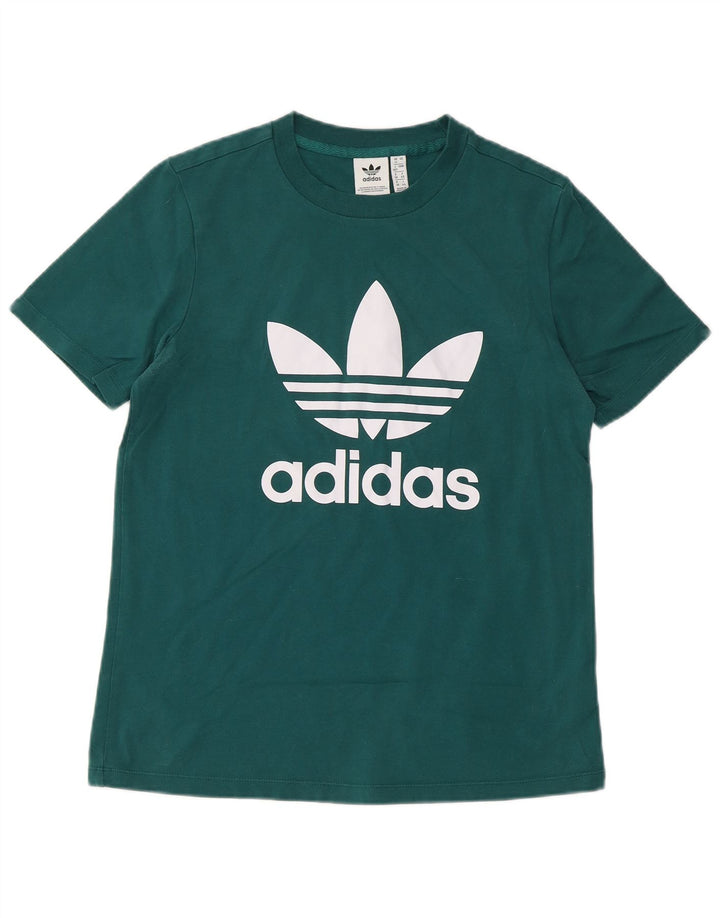 ADIDAS Womens Graphic T-Shirt Top UK 12 Medium  Green Cotton