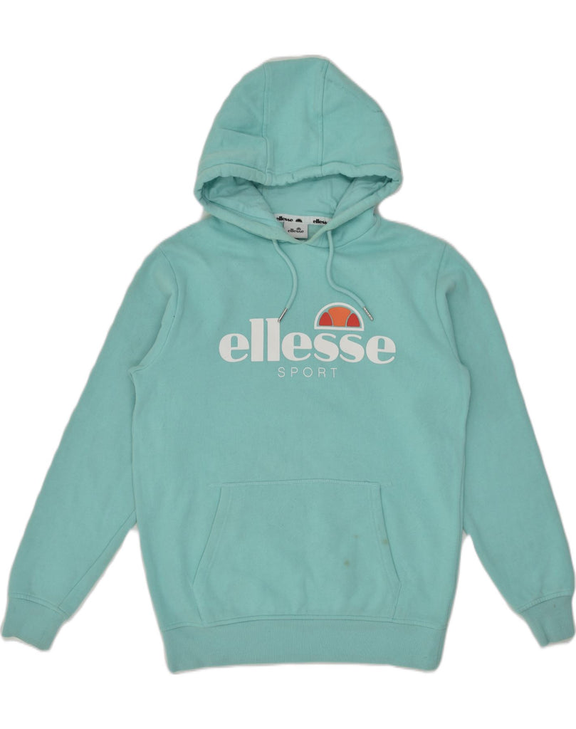 ELLESSE Womens Graphic Hoodie Jumper UK 12 Medium Blue Cotton | Vintage Ellesse | Thrift | Second-Hand Ellesse | Used Clothing | Messina Hembry 