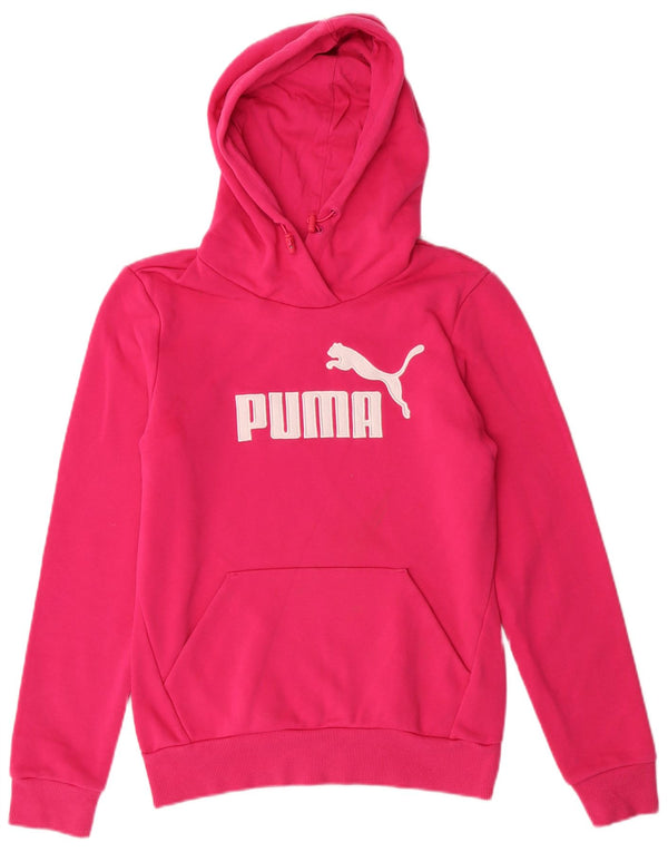 PUMA Womens Graphic Hoodie Jumper UK 10 Small  Pink Cotton