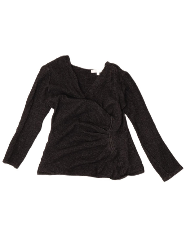 Max Mara Womens Crop Long Sleeve Blouse Top UK 10 Small Grey Wool