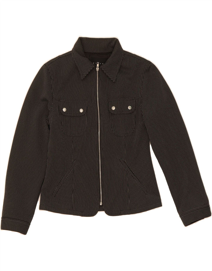 SISLEY Womens Utility Jacket UK 12 Medium Grey Pinstripe Polyester Vintage Sisley and Second-Hand Sisley from Messina Hembry 
