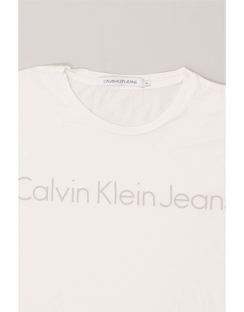 CALVIN KLEIN JEANS Mens Slim Graphic T-Shirt Top XL White Cotton | Vintage Calvin Klein Jeans | Thrift | Second-Hand Calvin Klein Jeans | Used Clothing | Messina Hembry 