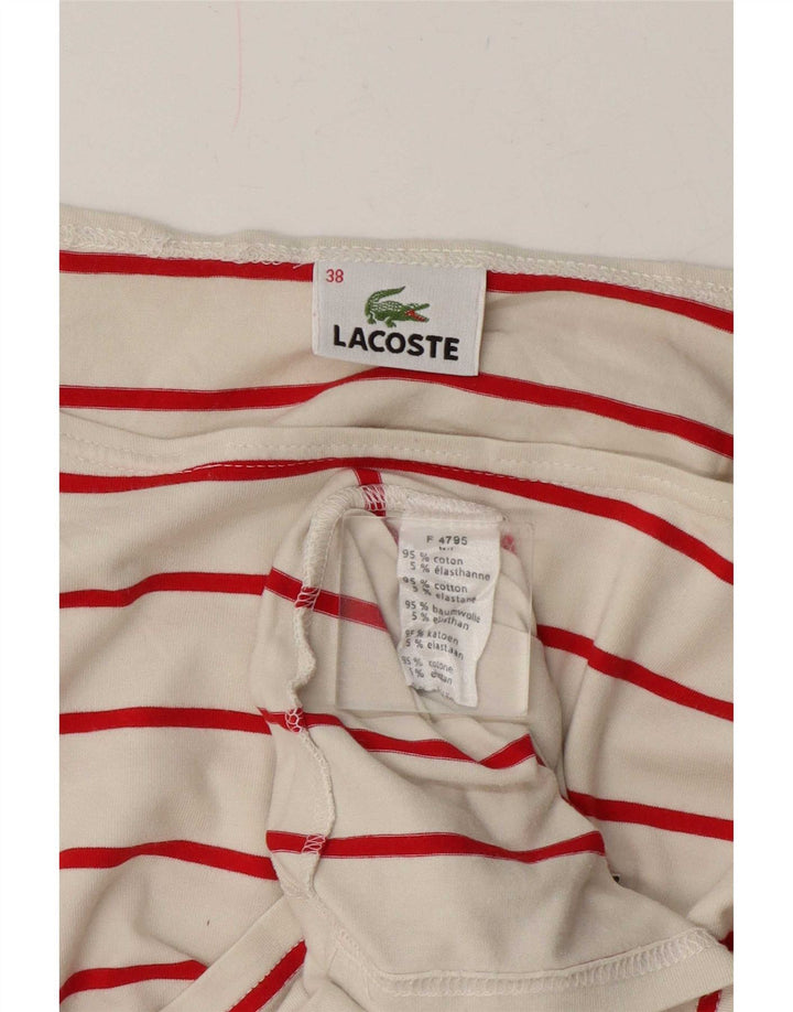 Lacoste Womens Top Long Sleeve Size 38 Medium Off White Striped Cotton