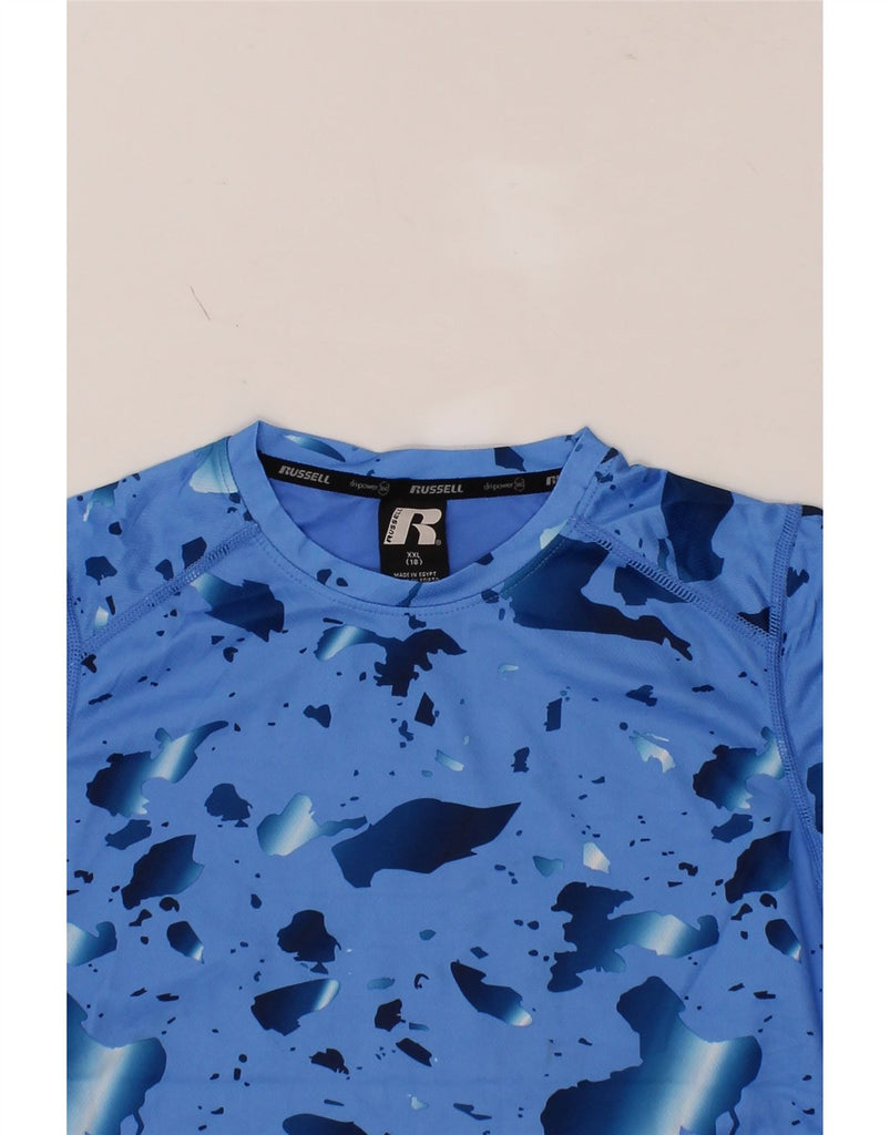 RUSSELL ATHLETIC Boys T-Shirt Top 15-16 Years 2XL  Blue Flecked Polyester Vintage Russell Athletic and Second-Hand Russell Athletic from Messina Hembry 