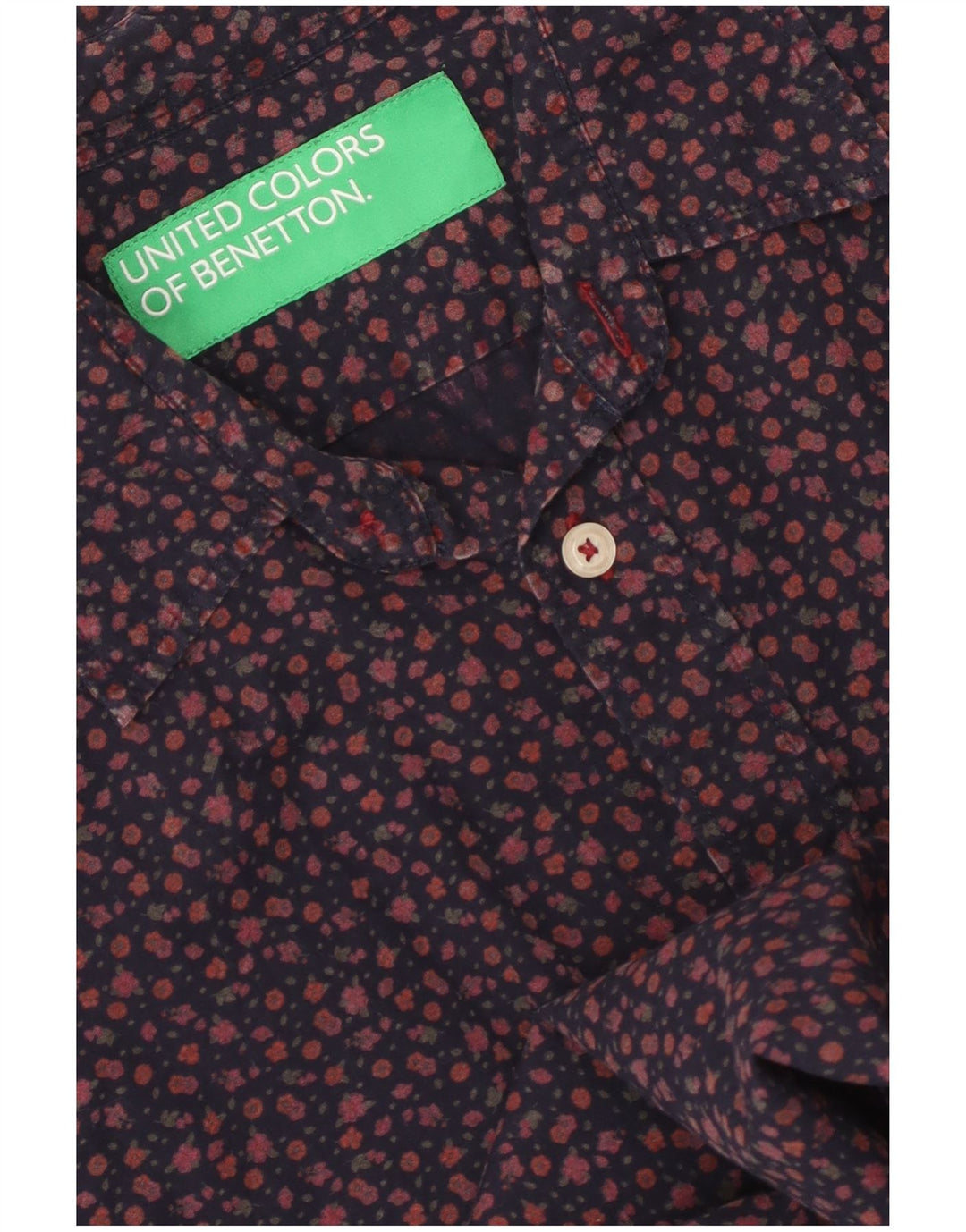 BENETTON Mens Shirt Medium Navy Blue Floral