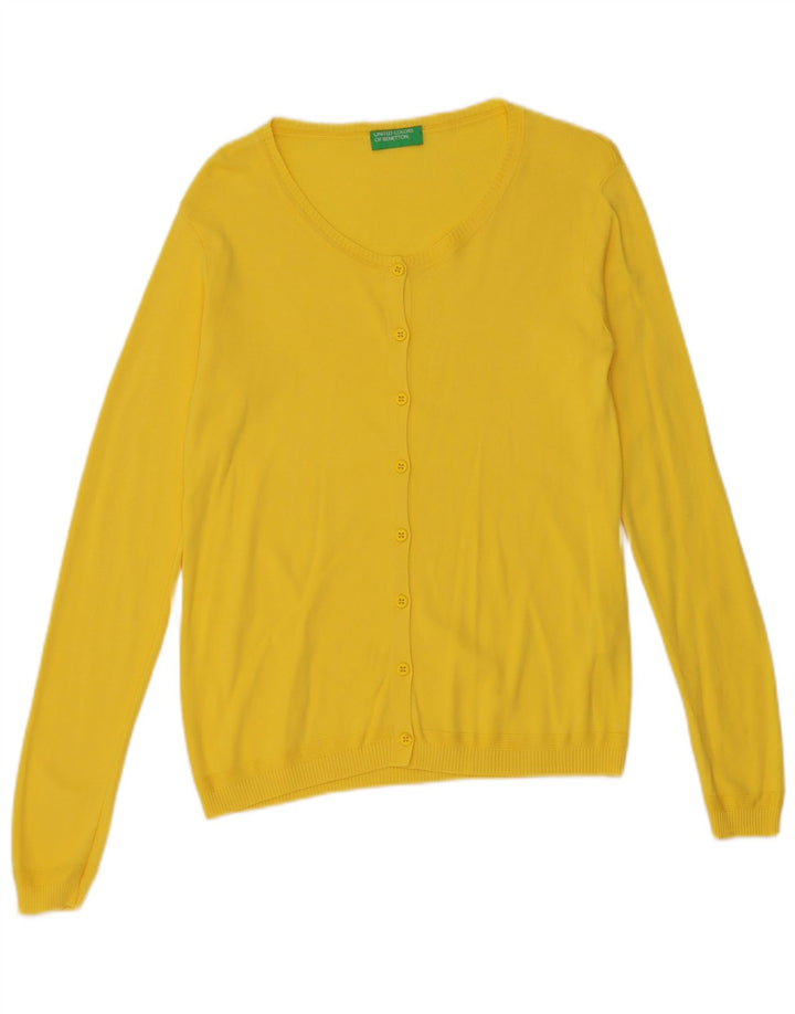Benetton Womens Cardigan Sweater UK 12 Medium Yellow Cotton