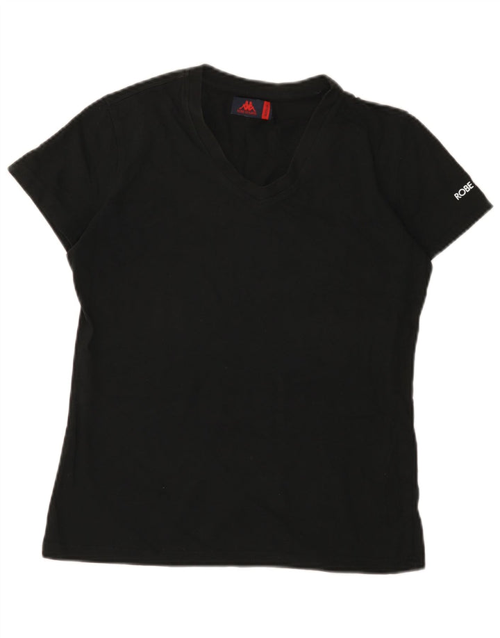 Kappa Womens T-Shirt Top UK 12 Medium Black Cotton