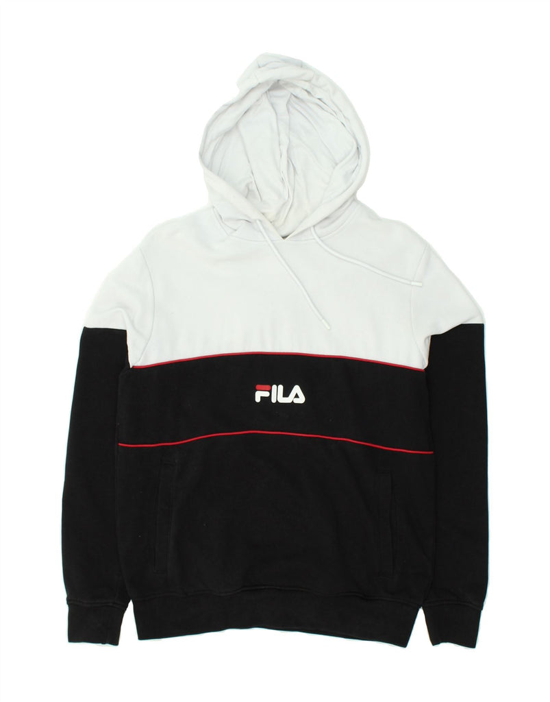 FILA Mens Graphic Hoodie Jumper XS Black Colourblock Cotton | Vintage Fila | Thrift | Second-Hand Fila | Used Clothing | Messina Hembry 