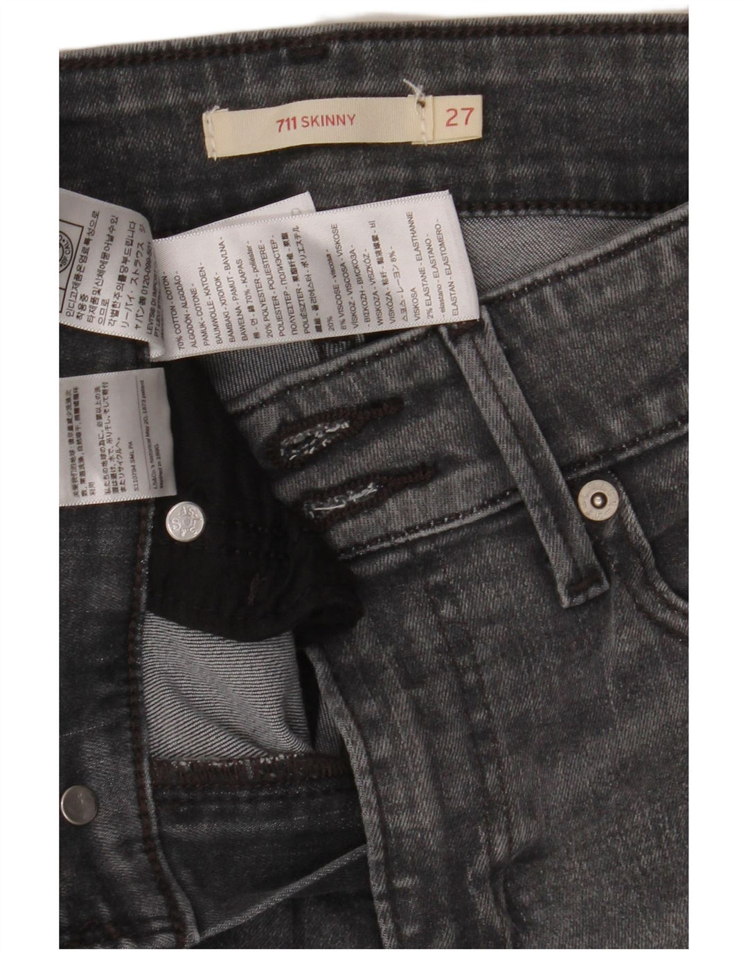 Levi's Womens 711 Skinny Jeans W27 L28 Grey Cotton