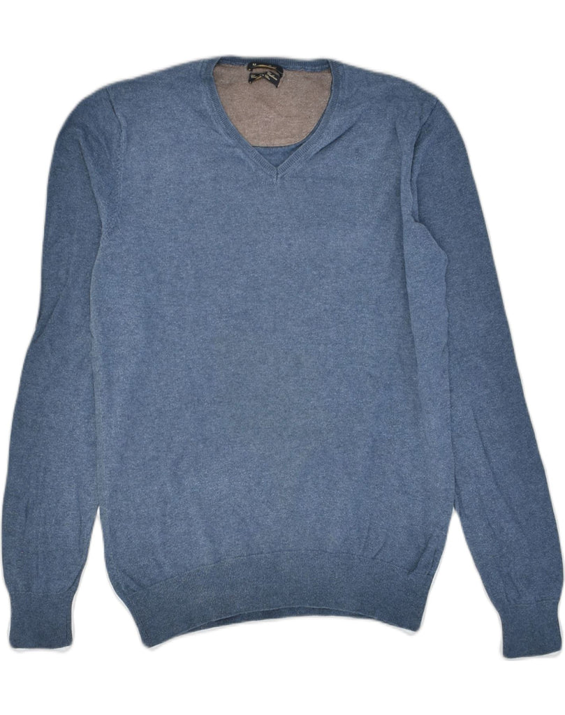 MASSIMO DUTTI Mens V-Neck Jumper Sweater Medium Blue Cotton | Vintage | Thrift | Second-Hand | Used Clothing | Messina Hembry 