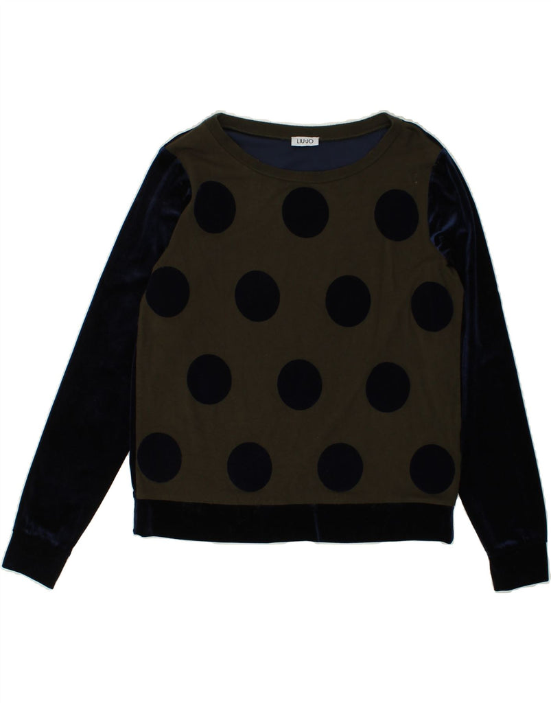 LIU JO Womens Velvet Sweatshirt Jumper UK 10 Small Navy Blue Polka Dot | Vintage Liu Jo | Thrift | Second-Hand Liu Jo | Used Clothing | Messina Hembry 