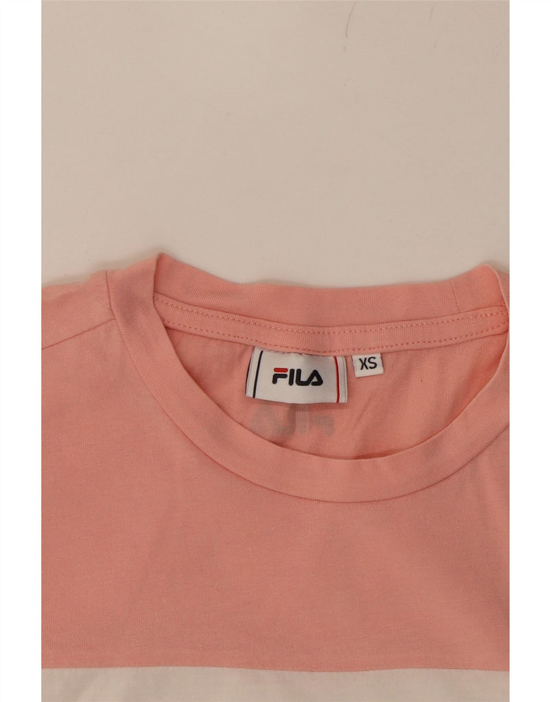FILA Womens Graphic T-Shirt Top UK 6 XS Multicoloured Colourblock Cotton Vintage Fila and Second-Hand Fila from Messina Hembry 
