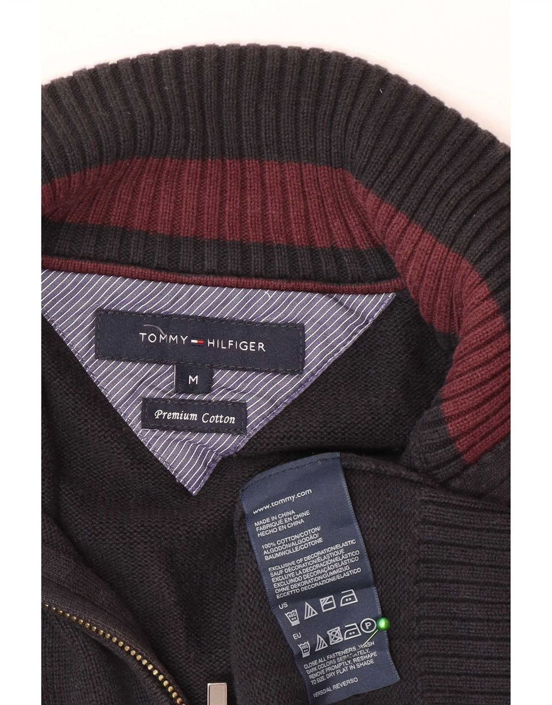 Tommy Hilfiger Mens Zip Neck Jumper Sweater Medium Navy Blue Cotton