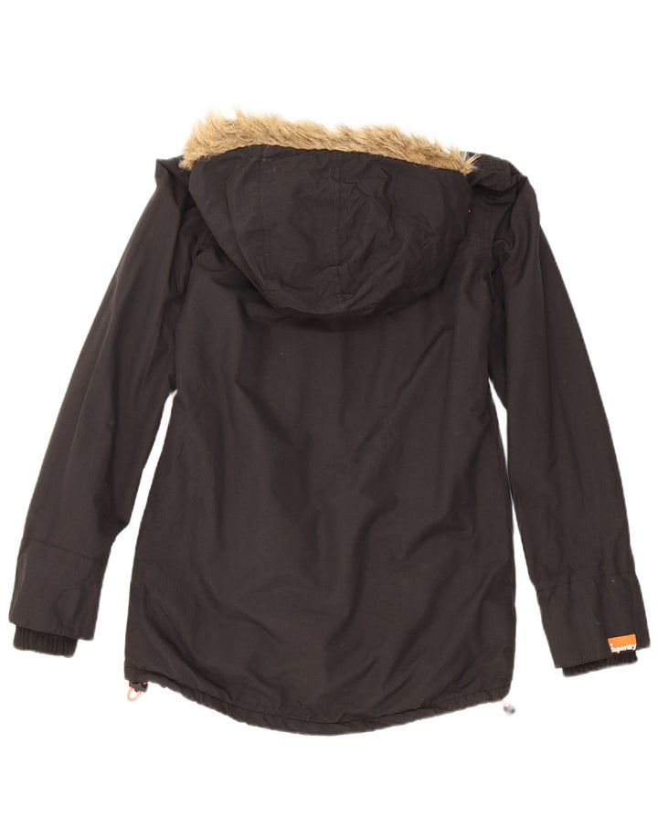 Superdry Womens Hooded Parka Jacket UK 6 XS Black Polyester