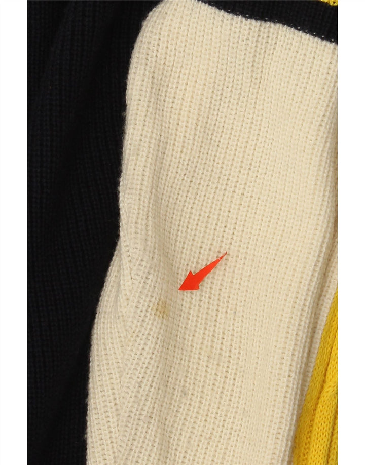 Good Luck Mens Crew Neck Jumper Sweater IT 50 Medium Black Colourblock Wool