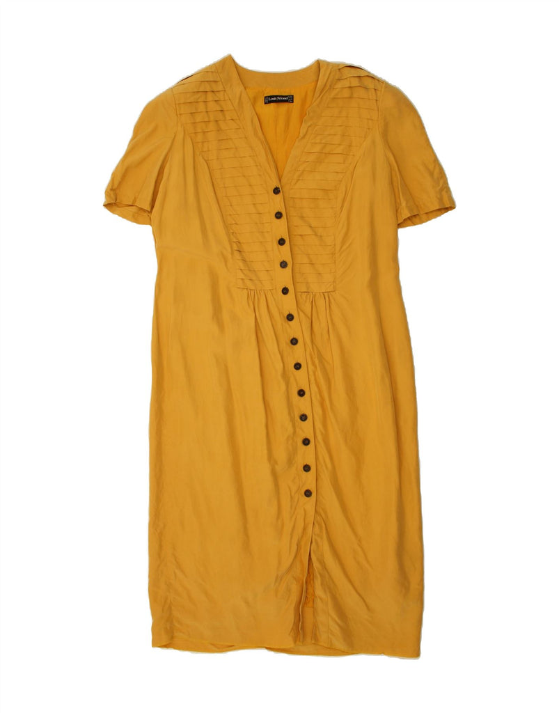 LOUIS FERAUD Womens Short Sleeves Shirt Dress UK 16 Large Yellow Silk | Vintage Louis Feraud | Thrift | Second-Hand Louis Feraud | Used Clothing | Messina Hembry 