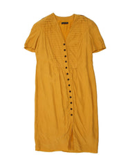 LOUIS FERAUD Womens Short Sleeves Shirt Dress UK 16 Large Yellow Silk